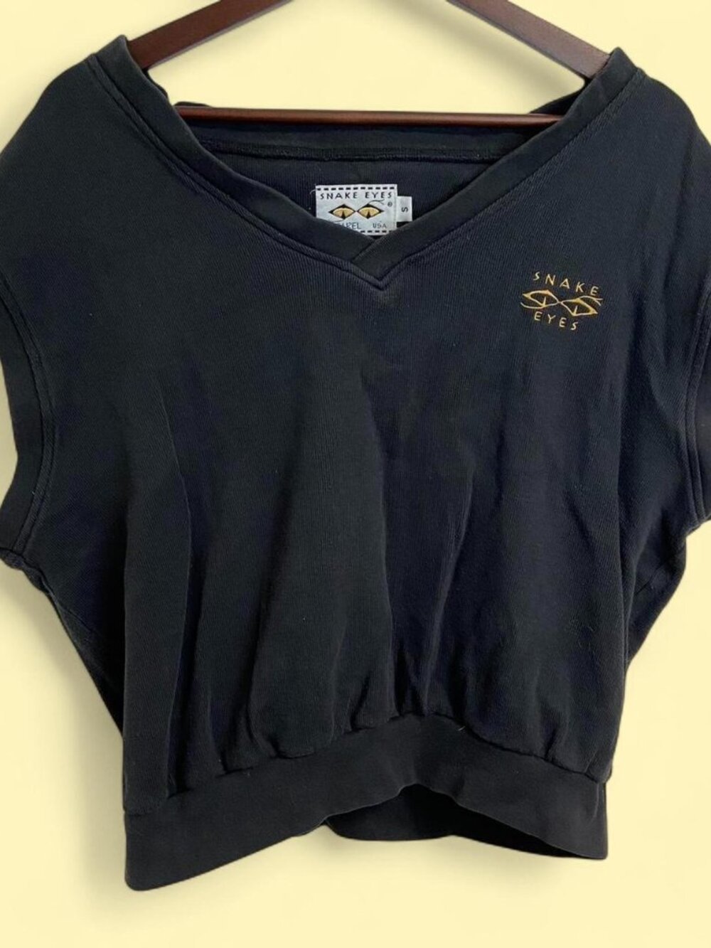 Vintage Men's Black Sweater Vest Gold Embroidery Snake Eyes XL Sleeveless V-Neck